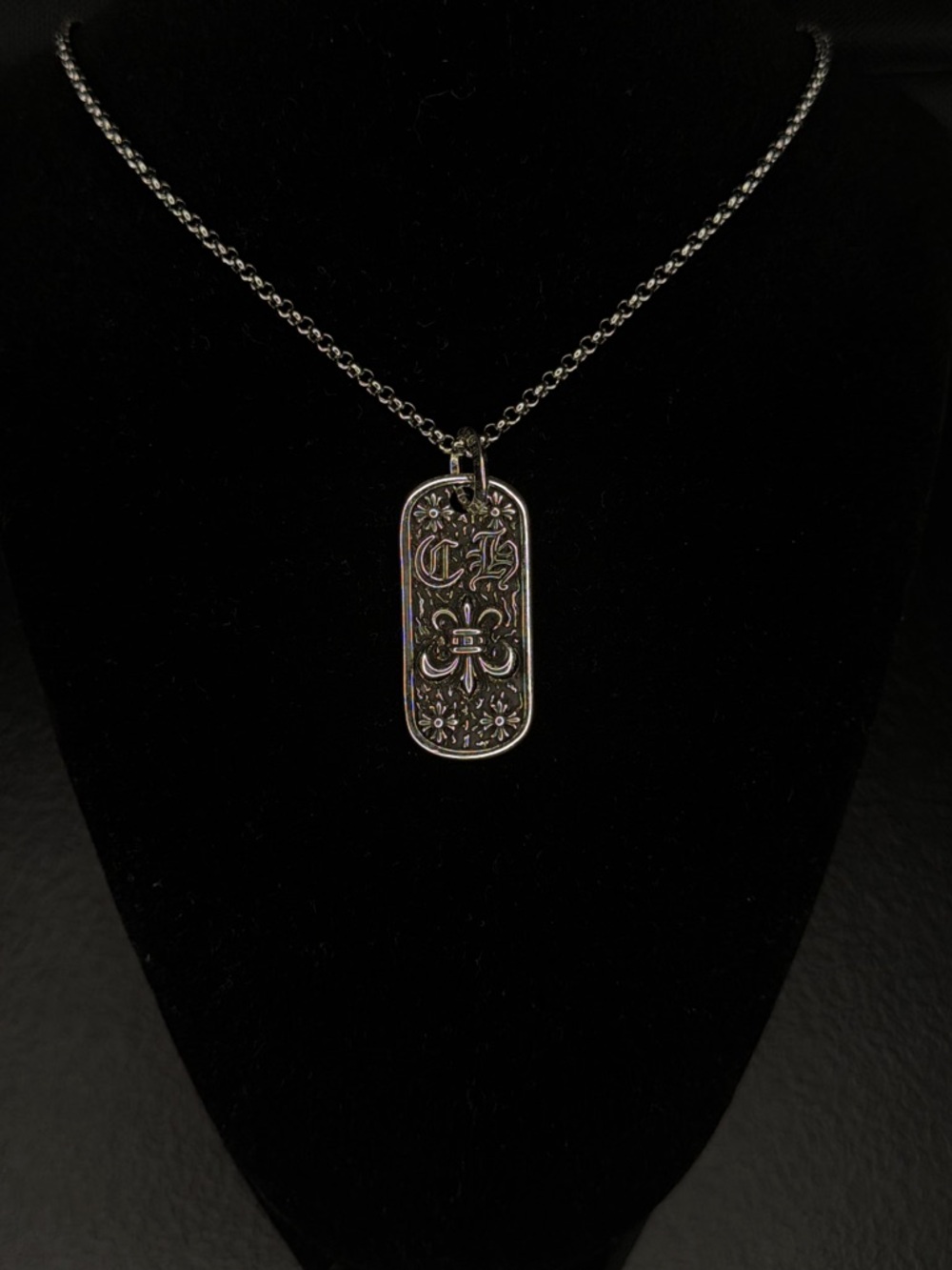 Chrome Hearts Floral Motif CH Le Flur Dogtag Unisex Necklace